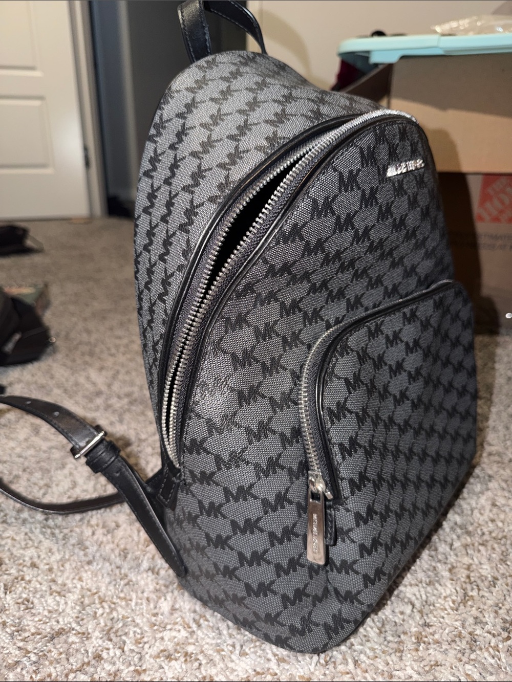 Michael Kors Gray and Black MK Monogram Connie Backpack - Picture 4 of 7